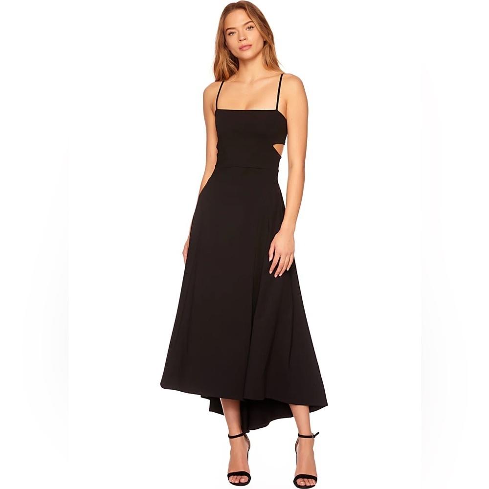 Susana Monaco Thin Strap High Low Cut Out Back Black Jersey Maxi Dress EUC Sz XS